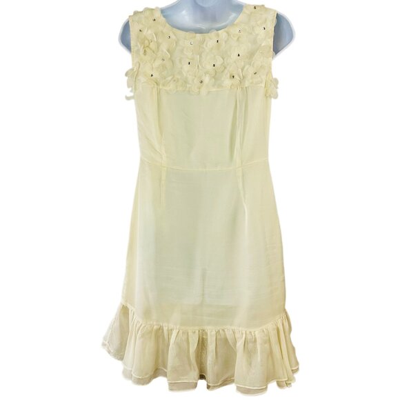 Cream Sleeveless Dress w/ 3D Floral Bodice – Size M – NWOT - Picture 2 of 6